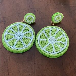Seed bead lime earrings